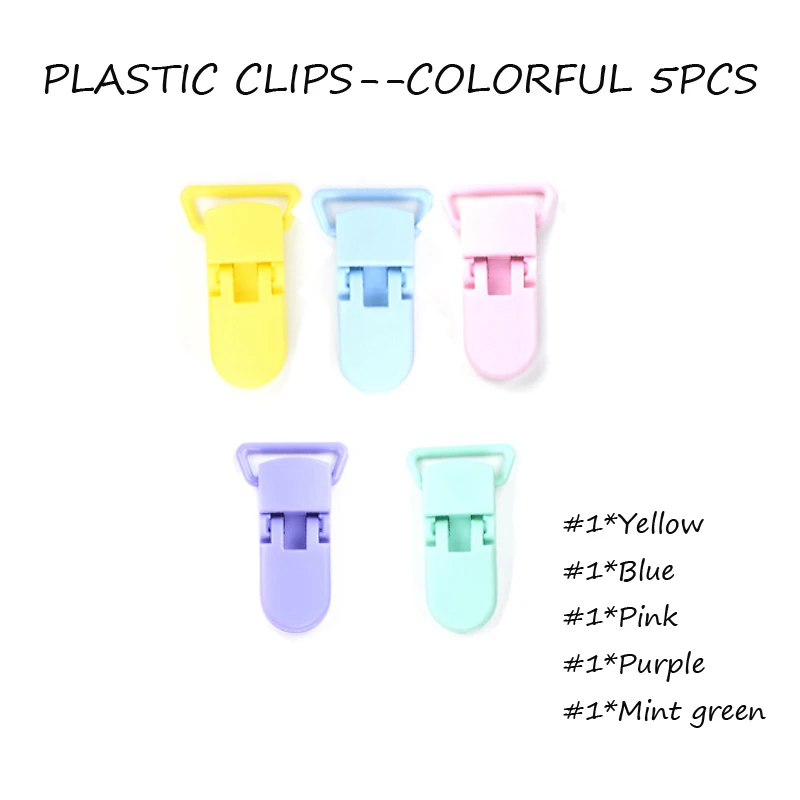 Plastic Clip-5PCS(C) Силиконовые жевательные бусины, круглая звезда, шестиугольник, сердце, животное, прорезыватель, цепочка для соски, сделай сам, ожерелье, пластиковые клипсы, застежки, красочные, Bpa бесплатно - Цвет: Plastic Clip-5PCS(C)
