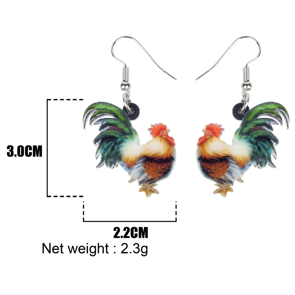 Акриловые серьги с петухом Bonsny большие длинные капельки цветочным рисунком для