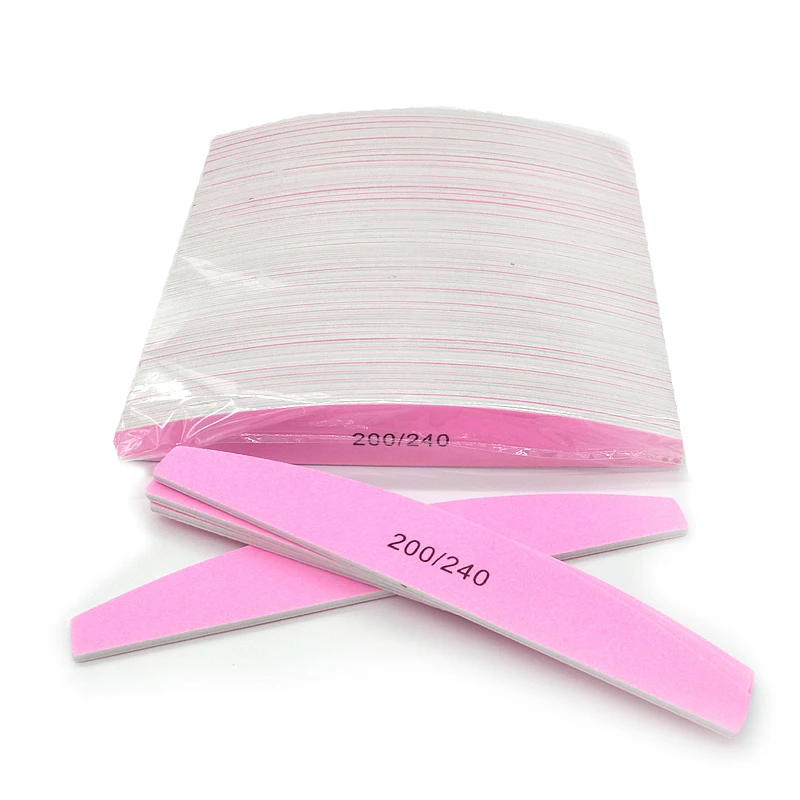 10pcs Pink Nail Files Sanding 200/240 UV Gel Polish Curve Banana for Nail Art Tips Manicure Lime A Ongle Pedicure Nail Tools