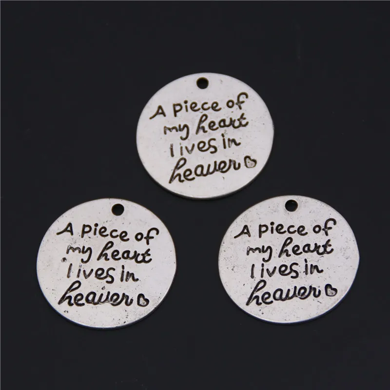 10pcs Silver Color Tone A Piece Of My Heart Lives In Heaven Pendants Words Message Charms Jewelry DIY Finding A75 | Украшения и