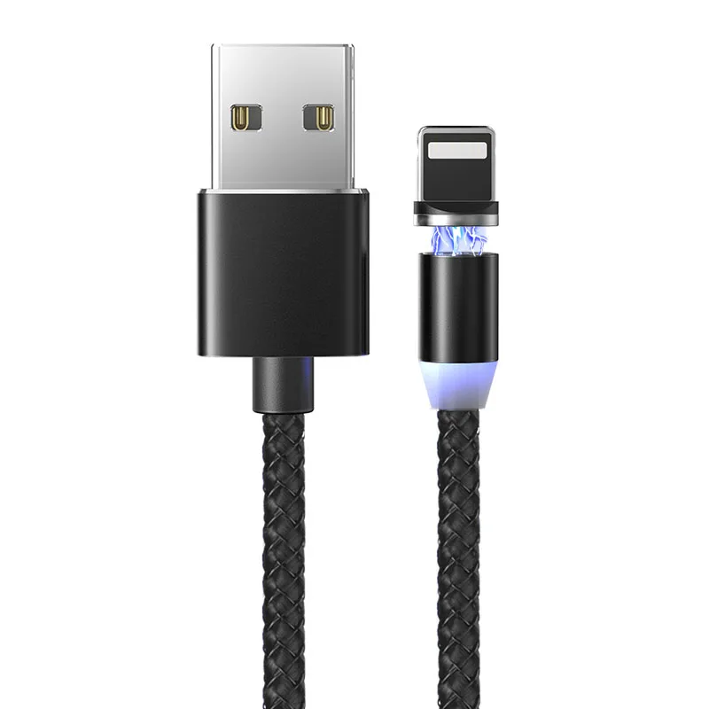 Black IOS Cable Suhach 1 м 2 м светодиодный магнитный USB кабель для iPhone Xs Max 8 7 6 и usb type-C кабель и Micro USB кабель для samsung Xiaomi LG USB C - Цвет: Black IOS Cable