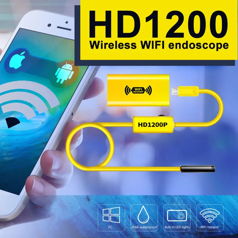HD 1200P эндоскоп Wifi камера водонепроницаемый жесткий кабель полужесткая трубка