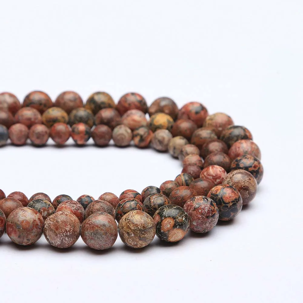 

Natural Stone Leopardskin Jasper Round Loose Spacer Beads 15" Strand Size For Jewelry Making Bracelets