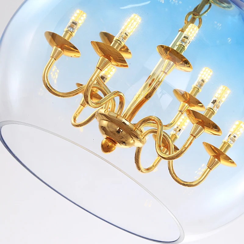 Post Modern Glass Sphere Chandelier Stained Ceiling Hanging Lamp Blue Lighting for Dining Room Cafe Store | Лампы и освещение