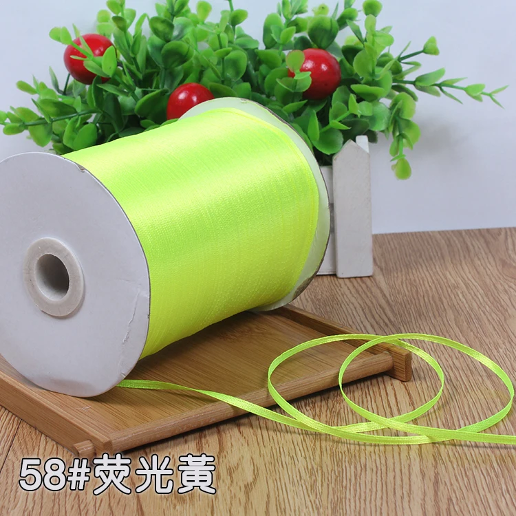 Горячие 3 мм флуоресцентные Желтые атласные ленты свадебное украшение на День