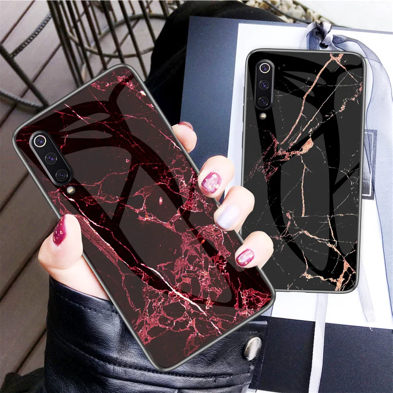 For Xiaomi Redmi Note 7 Marbled Tempered glass Luxury phone case Mi 9 Mi9 SE Mi8 8 Lite silicon Armor Back Case Cover | Мобильные