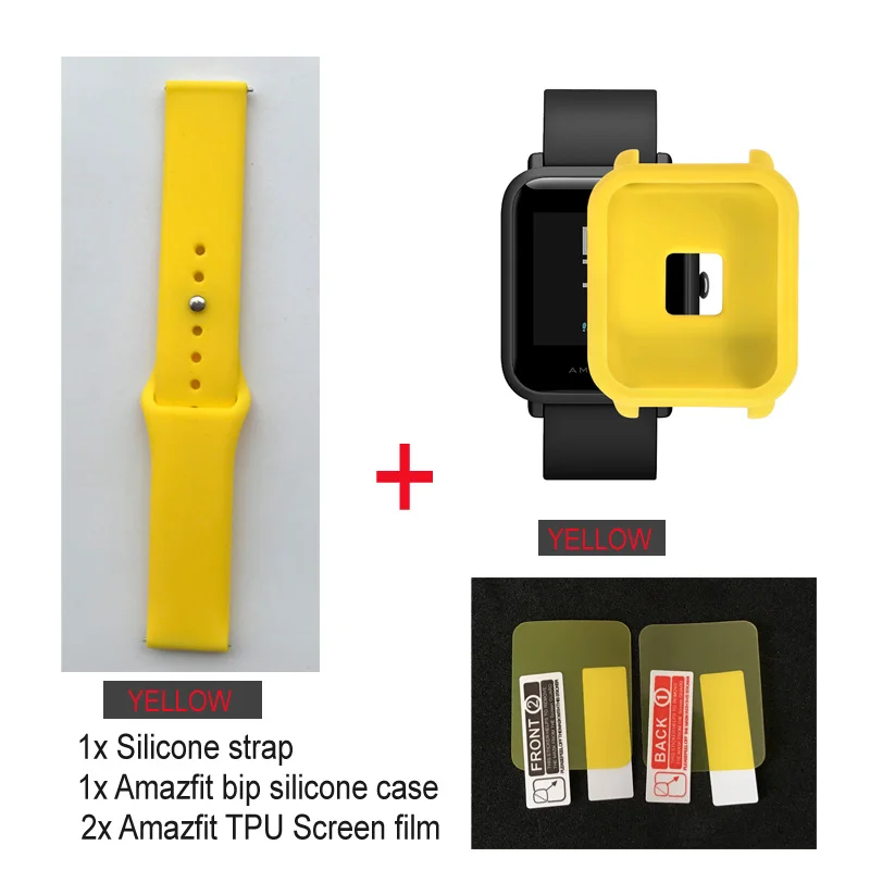 yellow strap-yellow 4в1/упаковка силиконовый мягкий ремешок для Xiaomi Huami Amazfit Bip BIT Молодежные часы браслет резиновый Amazfit bip чехол Крышка - Цвет: yellow strap-yellow