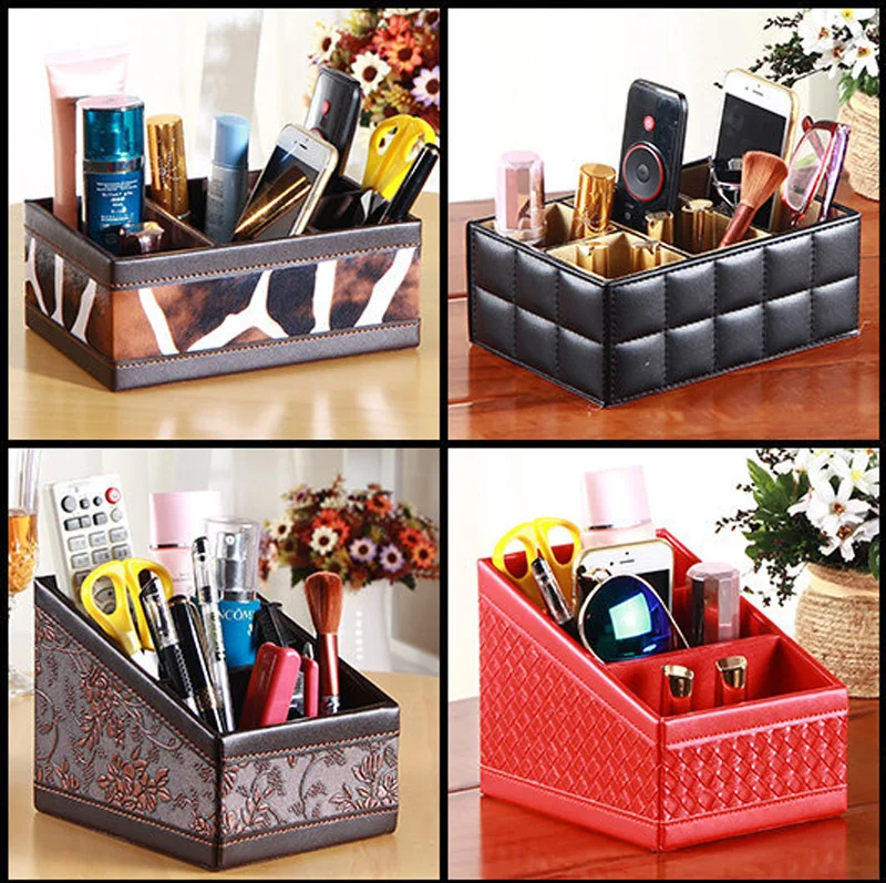 

Remote Control Holder Desk Organizer, PU Leather Pen Mobile Phone TV Guide CD Caddy Mail Storage Box Table Desktop Organiser