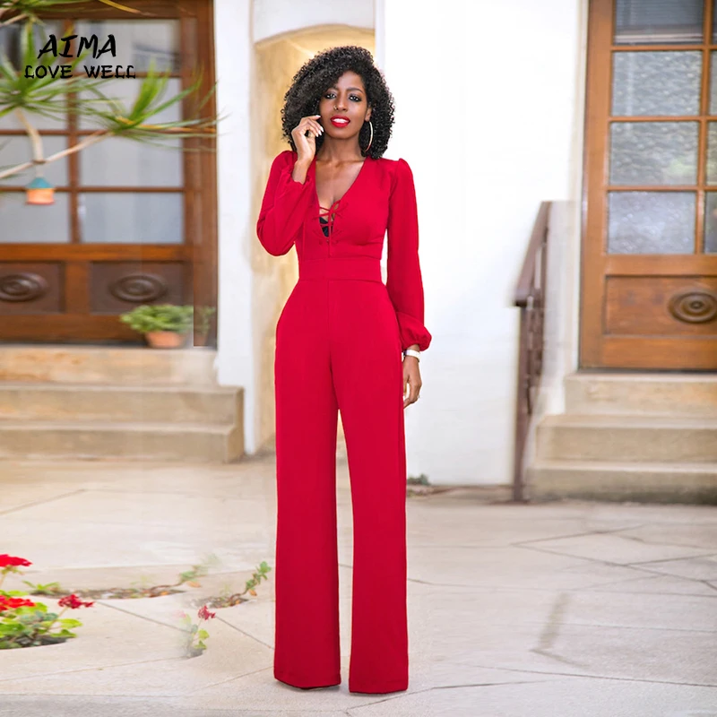 Осень 2017 г. с длинными рукавами комбинезон Твердые ярко красный женские