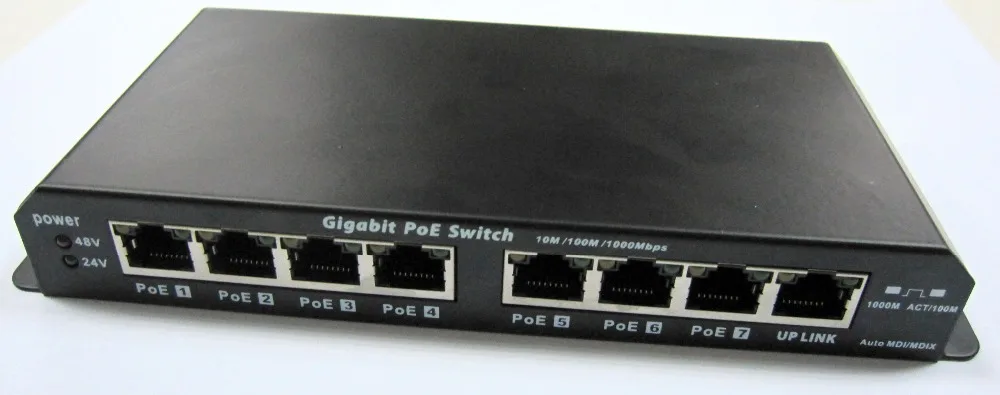 8-портовый неуправляемый гигабитный коммутатор Ethernet PoE для устройств 802.3af/24В с 24v60w