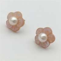 new hand carved real pink shell 925 sterling silver flower pearl woman gift fashion jewelry stud earring ess2018004
