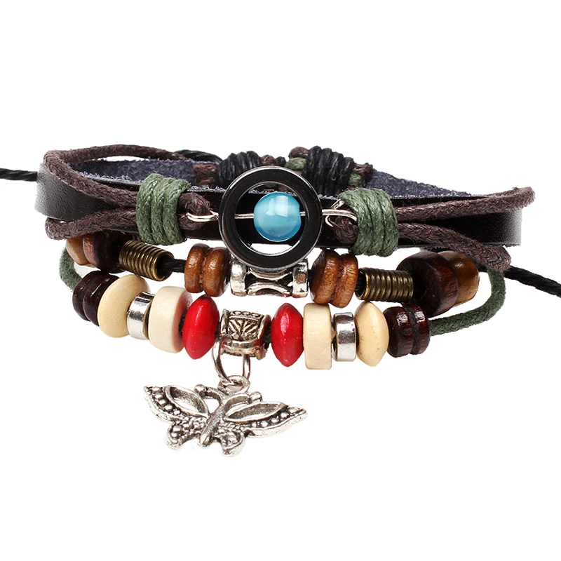 Браслет pulsera из натуральной кожи с подвеской-бабочкой ручной работы регулируемые
