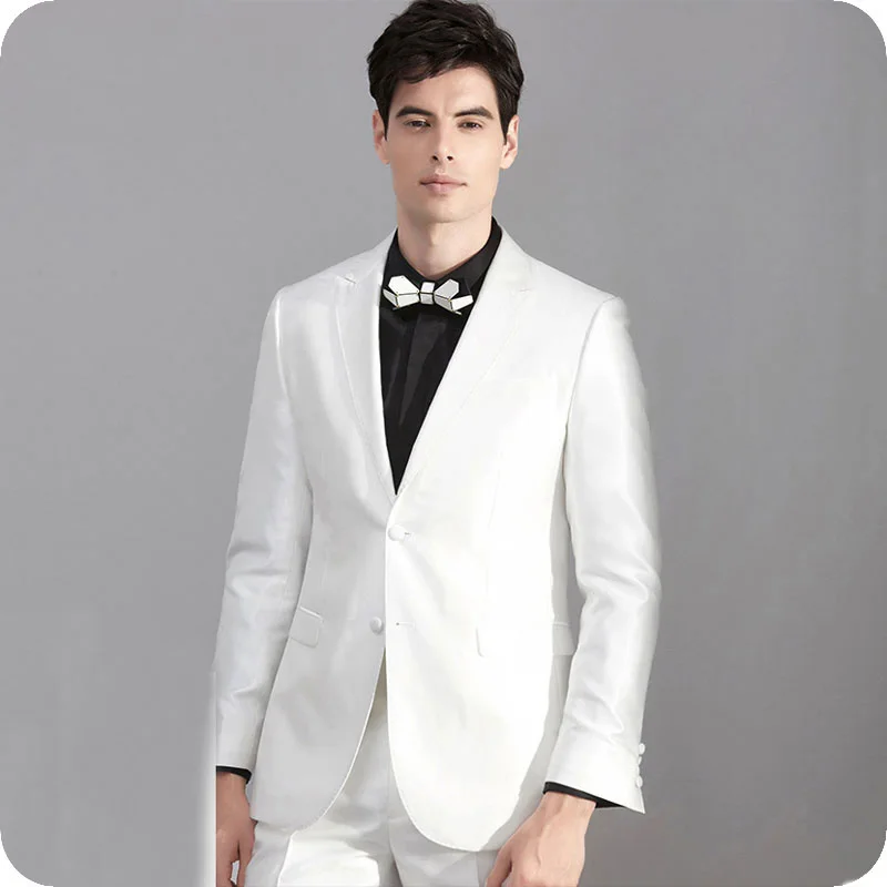 

White Men Suits for Wedding Groom Tuxedos Slim Fit Terno Masculino Peaked Lapel Man Blazers 2Piece Jacket Pants Costume Homme