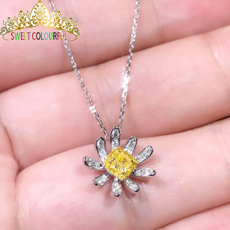 

1 Carat ct Wedding yellow Moissanite Diamond necklace 18K 750 White Gold D color VVS H008