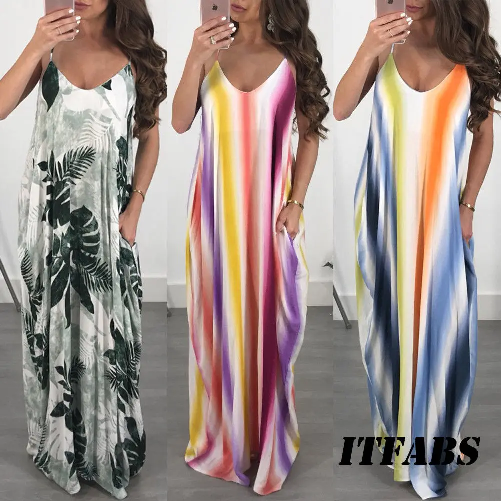 Модные женские летние бохо платье Макси Вечерние пляжные свободные платья