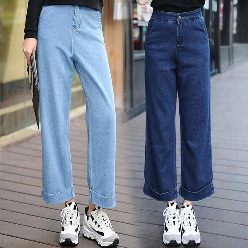 Женские джинсы тонкие дышащие и удобные повседневные с широкими штанинами