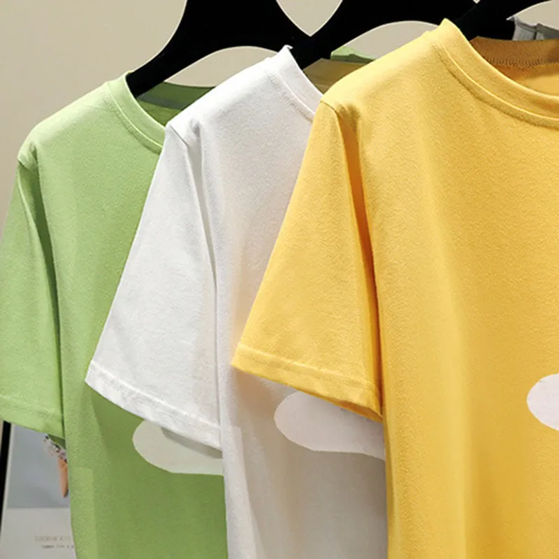 Женская футболка с мультяшным принтом однотонная Свободная Повседневная