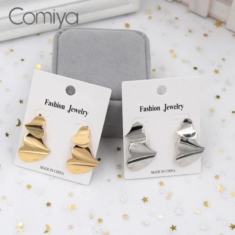 Женские длинные висячие серьги Comiya золотистые Серебристые с сердечками |