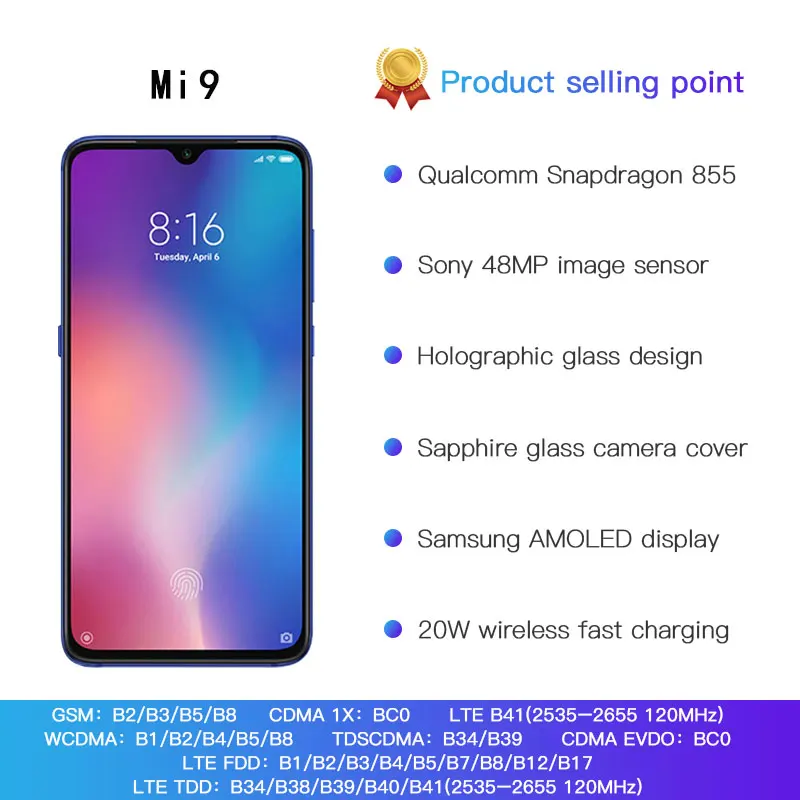 Новый Xiaomi mi 9 128GB 8GB Смартфон Snapdragon 855 Octa Core 6 39 &quot1080 P AMOLED дисплей 48MP Тройная камера