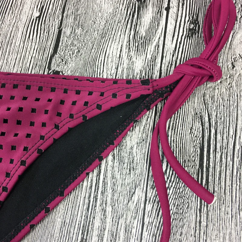 Женский сексуальный раздельный купальник винного цвета повседневный с низкой