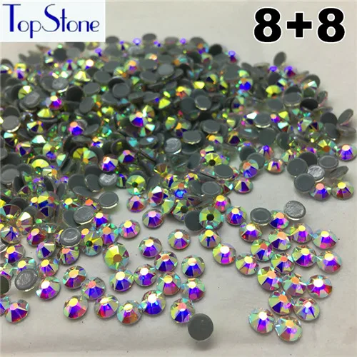 TopStone 16 резов(8 больших 8 маленьких) Горячая фиксация Стразы SS16 SS20 SS30 Кристальный AB прозрачный цвет Утюг на плоской задней части для одежды