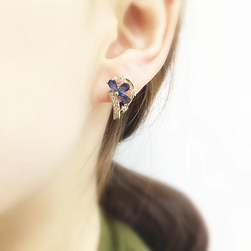 Модные Простые изысканный инкрустированные стразами серьги стержня для девочки