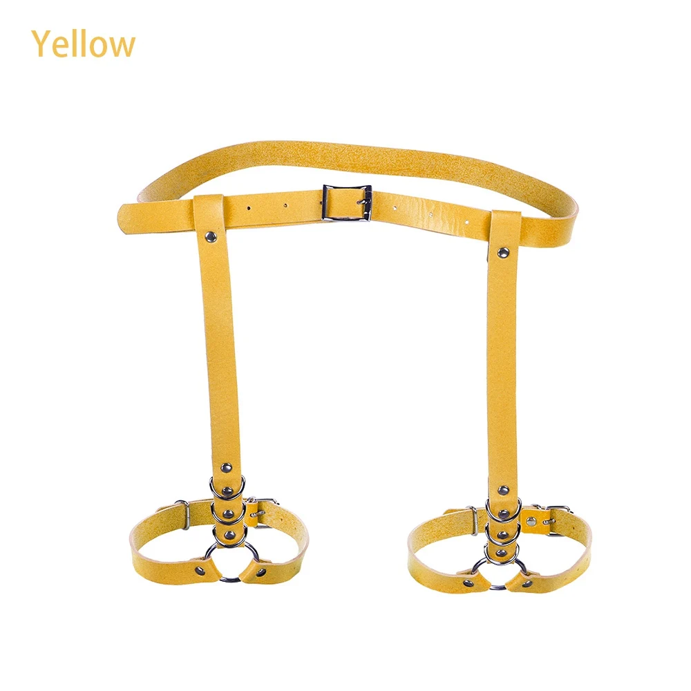 Yellow Сексуальный пояс для ног с кольцом, женский пояс из искусственной кожи, подтяжки для ног, подвязки, ремень для тела, готический ремень, пояс для ног, подтяжки для бедер - Цвет: Yellow