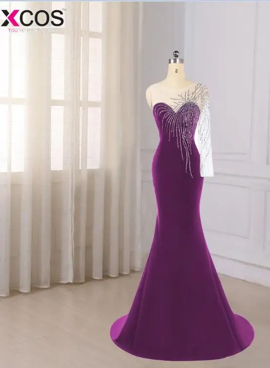 Robe De Soiree длинное зеленое вечернее платье с русалочкой вечерние элегантные платья на одно плечо с длинными рукавами - Цвет: as the picture