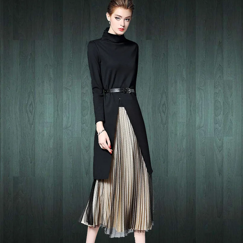 2017 осенние и зимние новые женские с длинными рукавами Сплит рубашка модная