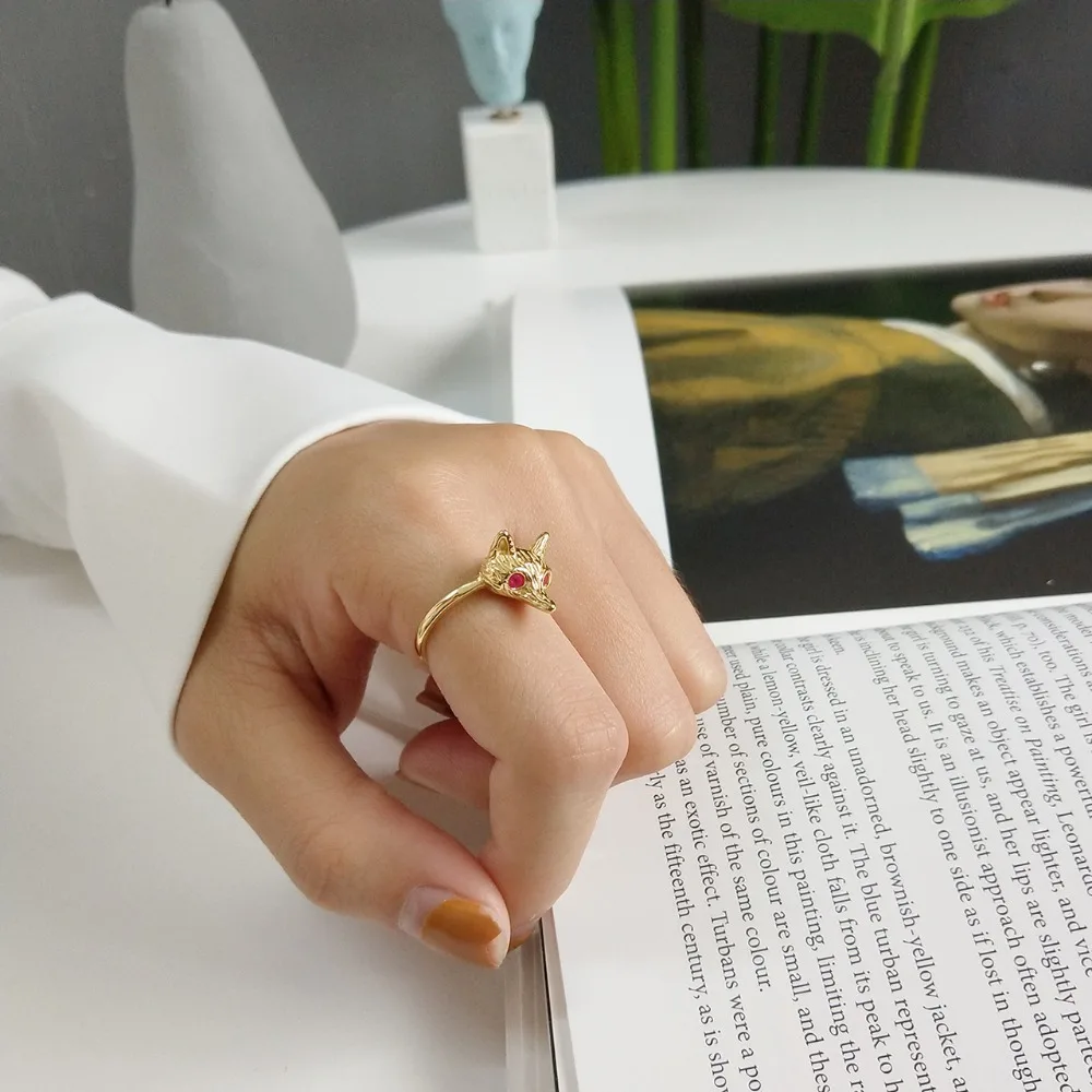 Amaiyllis 925 пробы серебряные животные лиса Регулируемые кольца для женщин Открытые