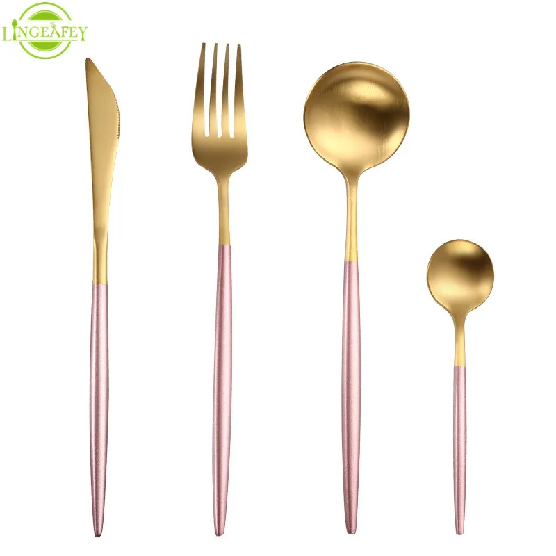 LF3pinkgold1set Столовые приборы из нержавеющей стали наборы ножей белый золотой набор посуды столовые приборы кухонные принадлежности западные столовые приборы - Цвет: LF3pinkgold1set