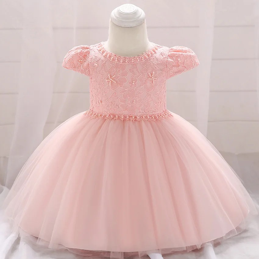 L1873XZ Pink Популярная элегантная одежда для малышей летние платья для девочек, бант для новорожденного одежда с коротким рукавом 3, 6, 9, 12 месяцев, 1 год, 1 день рождения, принцесса - Цвет: L1873XZ Pink