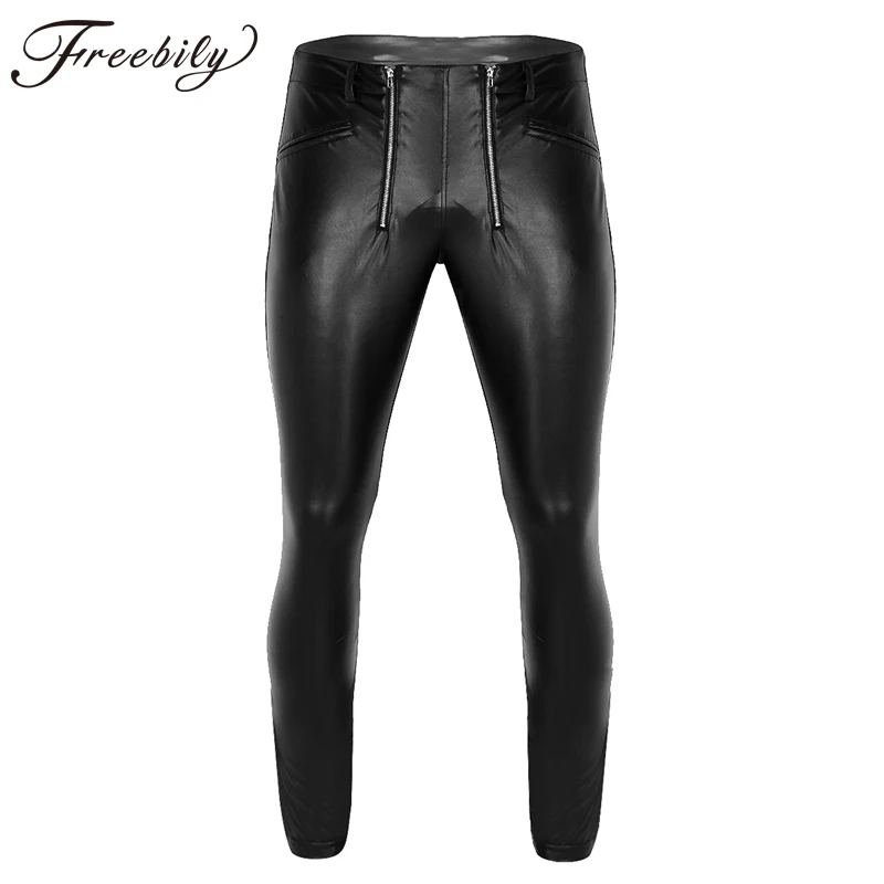 Сексуальное мужское нижнее белье из искусственной кожи с низкой талией на молнии