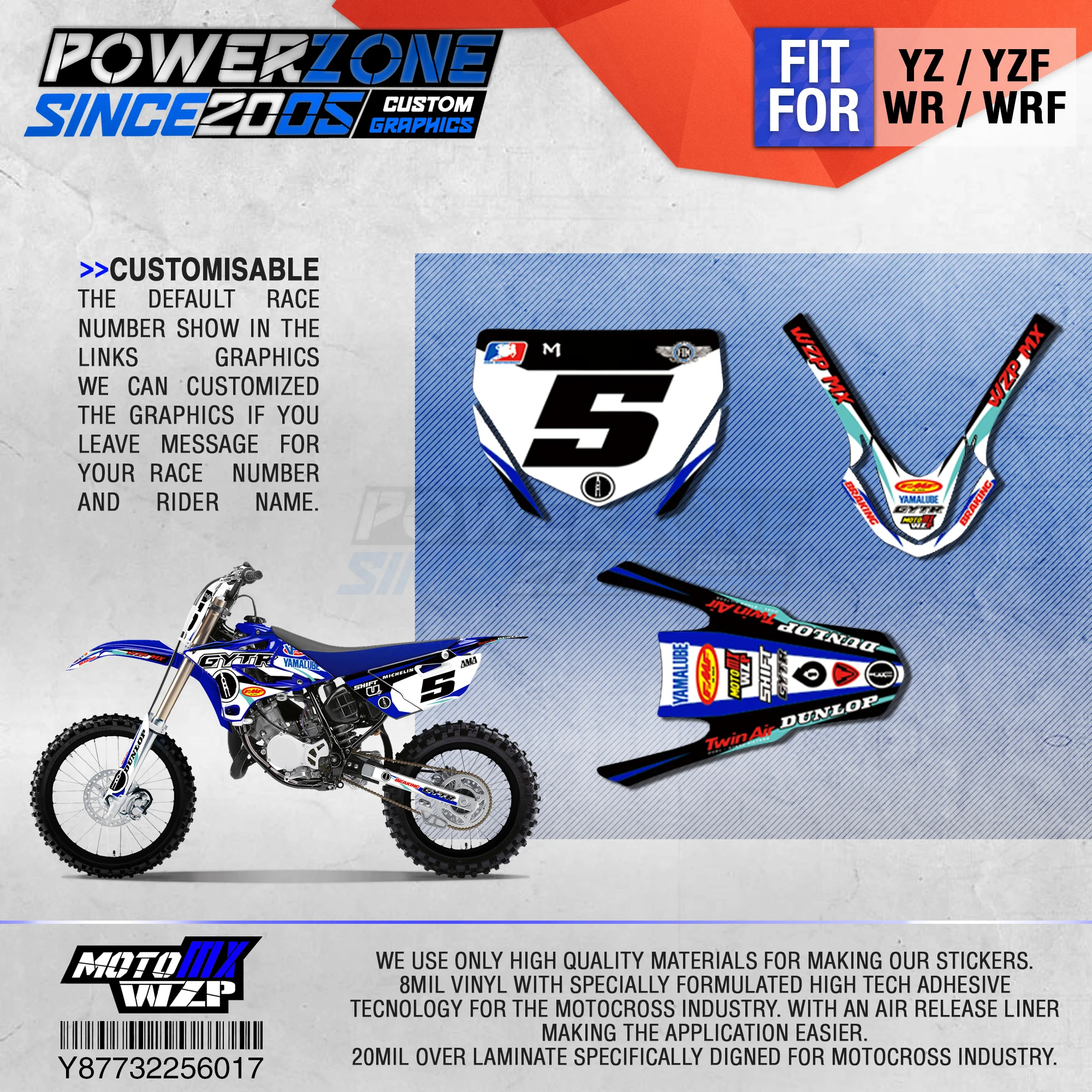 Пользовательские графические фоны наклеек PowerZone для команды Yamaha YZ85 двухтактный 2015-19 YZ YZF WR WRF 017 и выше.