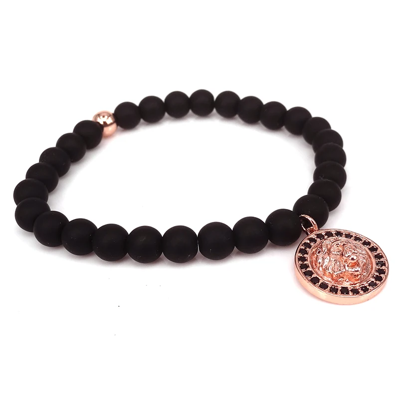 Модный микро-браслет с черным кубическим цирконием голова льва мужские бусины