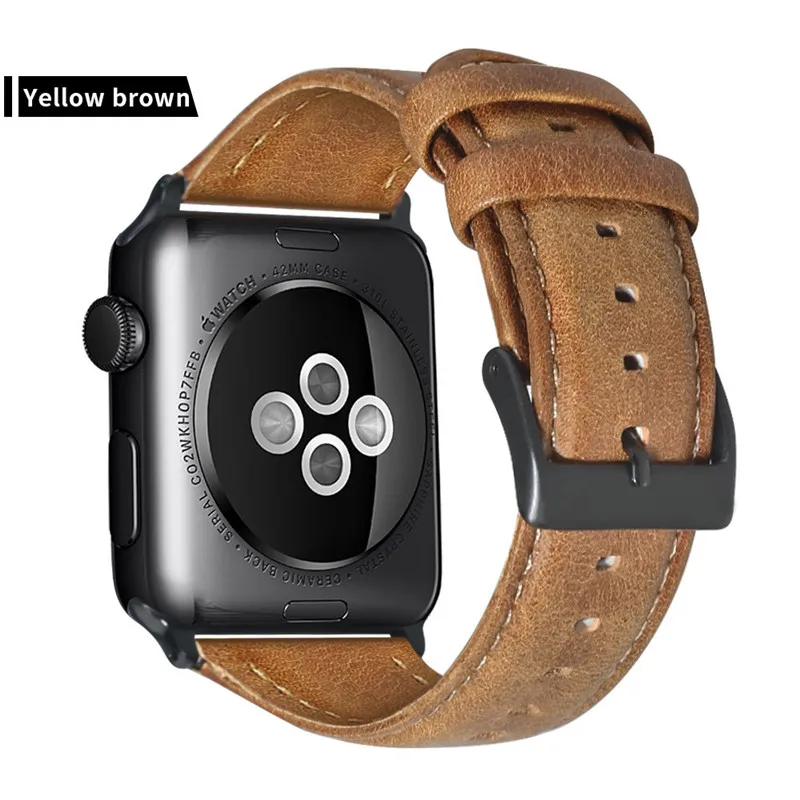 Yellow Brown Кожаный браслет для Apple Watch 42 мм, 38 мм, 44 мм, 40 мм, серия 4, 3, 2, ремешок для Apple Watch iWatch, ремешок для часов - Цвет: Yellow Brown