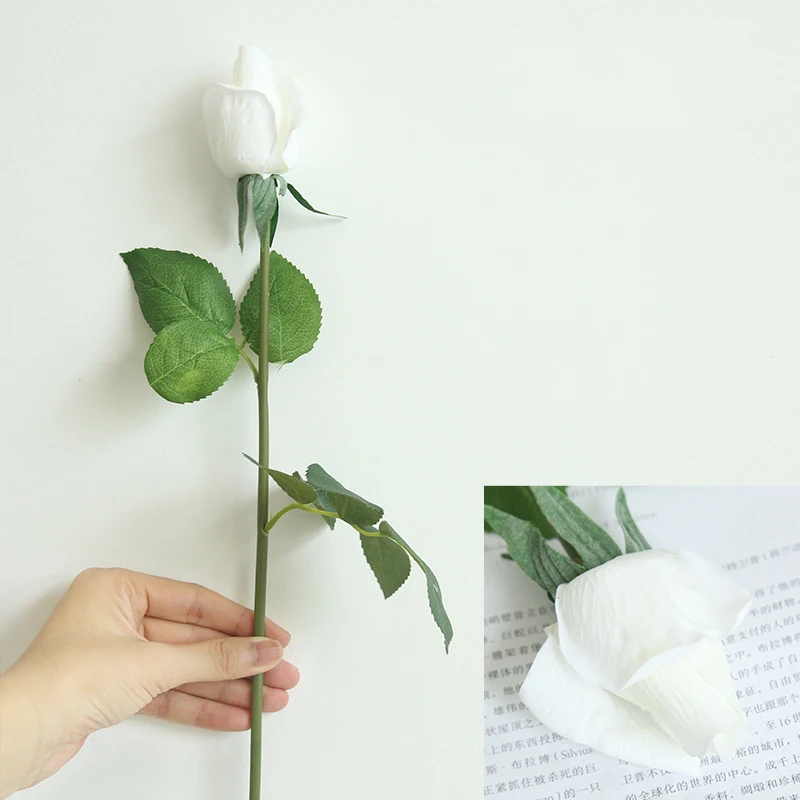 White 10 шт., настоящая Роза на ощупь, имитация, декоративная ветка, стебель из латекса, Искусственные Силиконовые розы, цветы для дома и свадьбы - Цвет: White