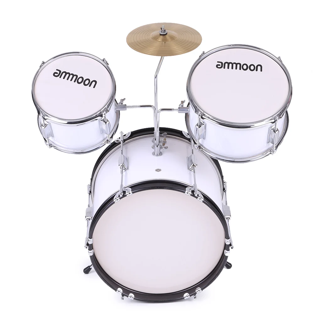 Ammoon 3-Piece Drum Kit Дети Junior Drum Set ударный музыкальный инструмент с тарелки барабанные палочки регулируемый стул - Цвет: Белый