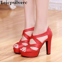 summer red high heel women sandals with coarse fish mouth bag and zipper waterproof table european and american black sandals