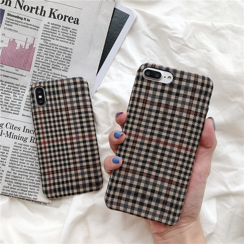 Тканевая ткань винтажный узор мягкий чехол для iPhone 6 XS Max XR 7 8 plus в клетку Iphone чехлы