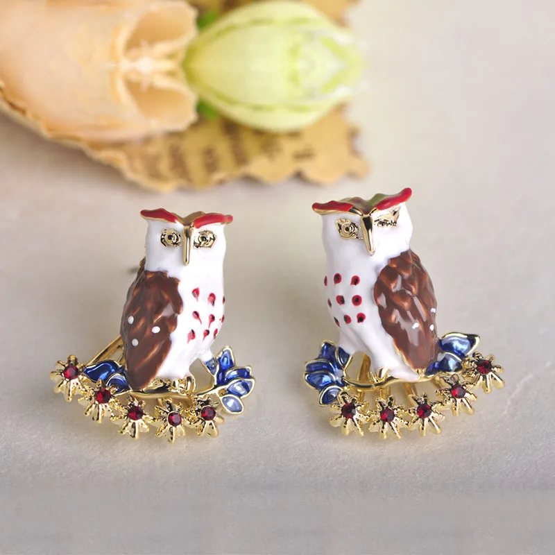 Madrry Kawaii Owl Shape Enamel Drop Earrings Red Crystal Bird Ear Jewelry Women Girls Party Accessories Harajuku Pendant Earring |