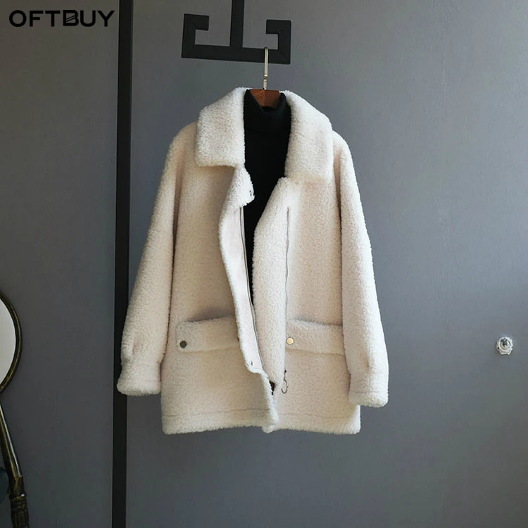 OFTBUY зимняя женская куртка из натурального меха, короткая овечья шерсть, Женская мотоциклетная верхняя одежда, Уличная Повседневная одежда