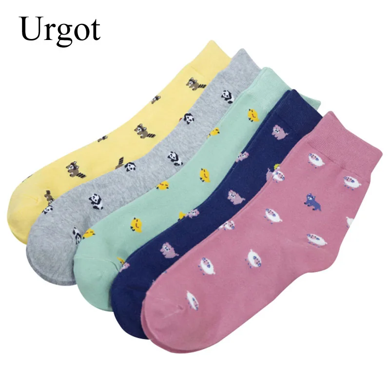 

Urgot 5 Pairs Women's Socks Cute Girls Comfort Funny Cartoon Animals Socks Women Soft Combed Cotton Sock Ladies Calcetines Mujer