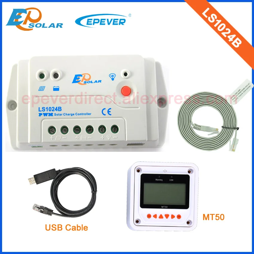 

10A PWM portable charging regulator LS1024B 12v 24v auto work with white MT50 remote meter and USB cable connect