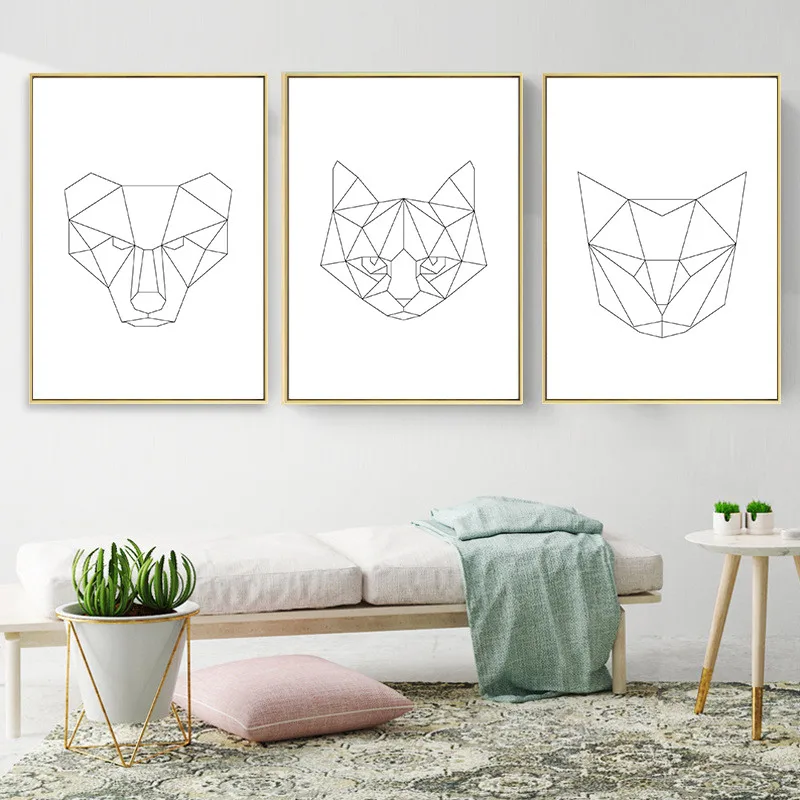 Modern Canvas Painting Line Animals Home Decor Nordic Poster Wall Art Kid Bedroom Living Room | Дом и сад