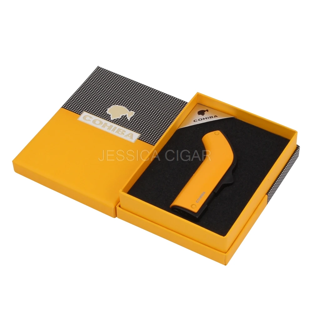 COHIBA крутой гаджет, Мужская зажигалка для сигар, металлический ветрозащитный фонарь, бутановый газовый пистолет, зажигалки для сигарет с сигарой