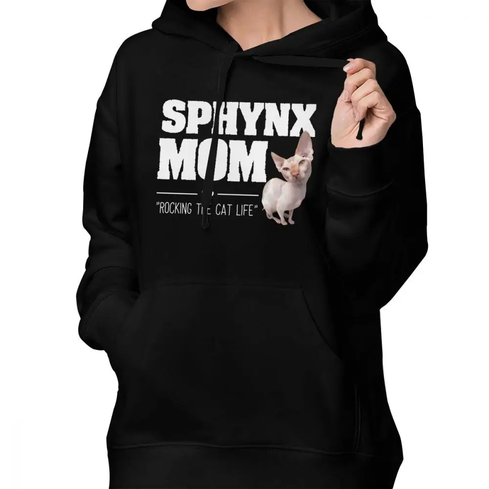 Толстовка Sphynx Кот Сфинкс мама Забавный дизайн толстовки уличная одежда с графическим принтом толстовки женские больше размера простой хлопок серый пуловер Толстовка - Цвет: Черный