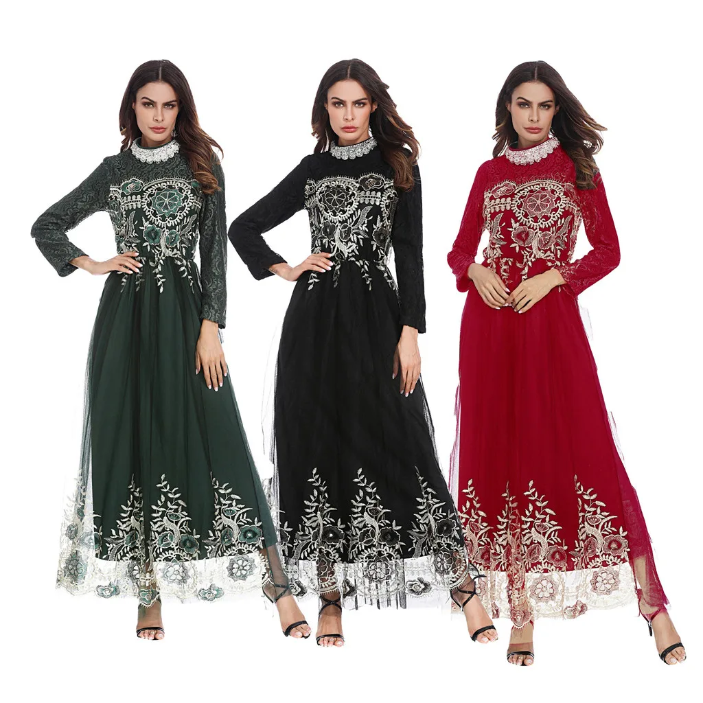 Платье большого размера платье с длинным рукавом в стиле абайя мусульманская для