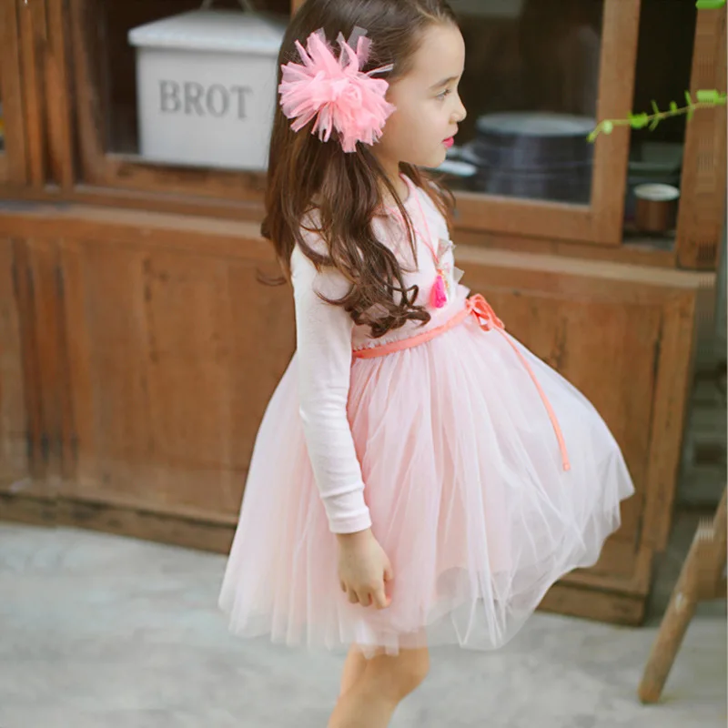Elegant Girl Party Dresses 2018 Spring New Girls Tulle Dress Cotton Long Sleeve Tutu Wedding DQ251 | Детская одежда и обувь