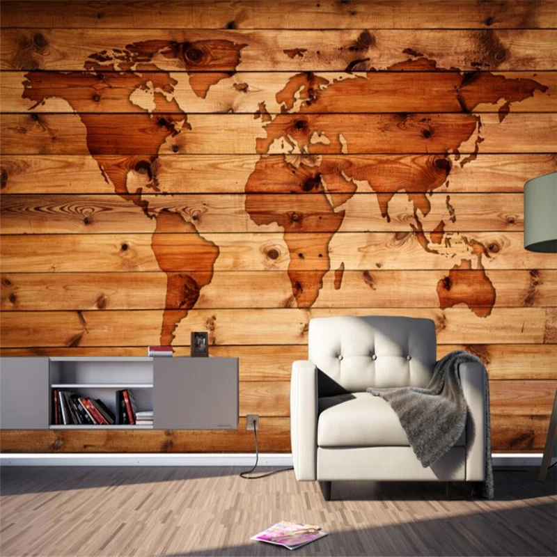 beibehang Custom 3d Wallpaper Continental Retro Vintage World Map Wood Grain Bar Coffee Shop Mural Wall Background | Обустройство